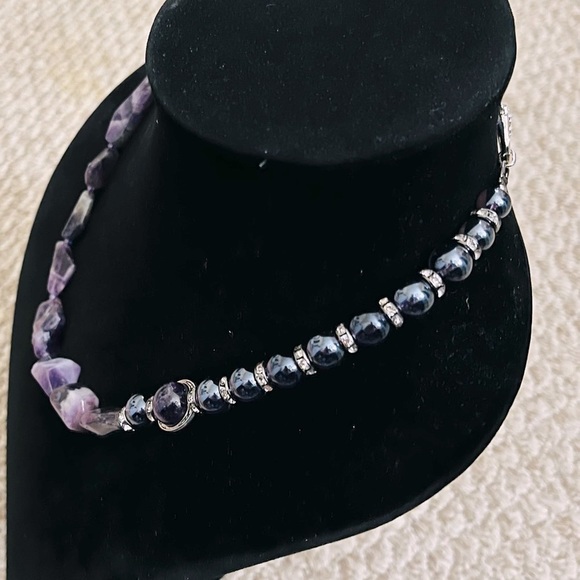 Amethyst & Electroplated Crystal Beads Necklace - Picture 2 of 3